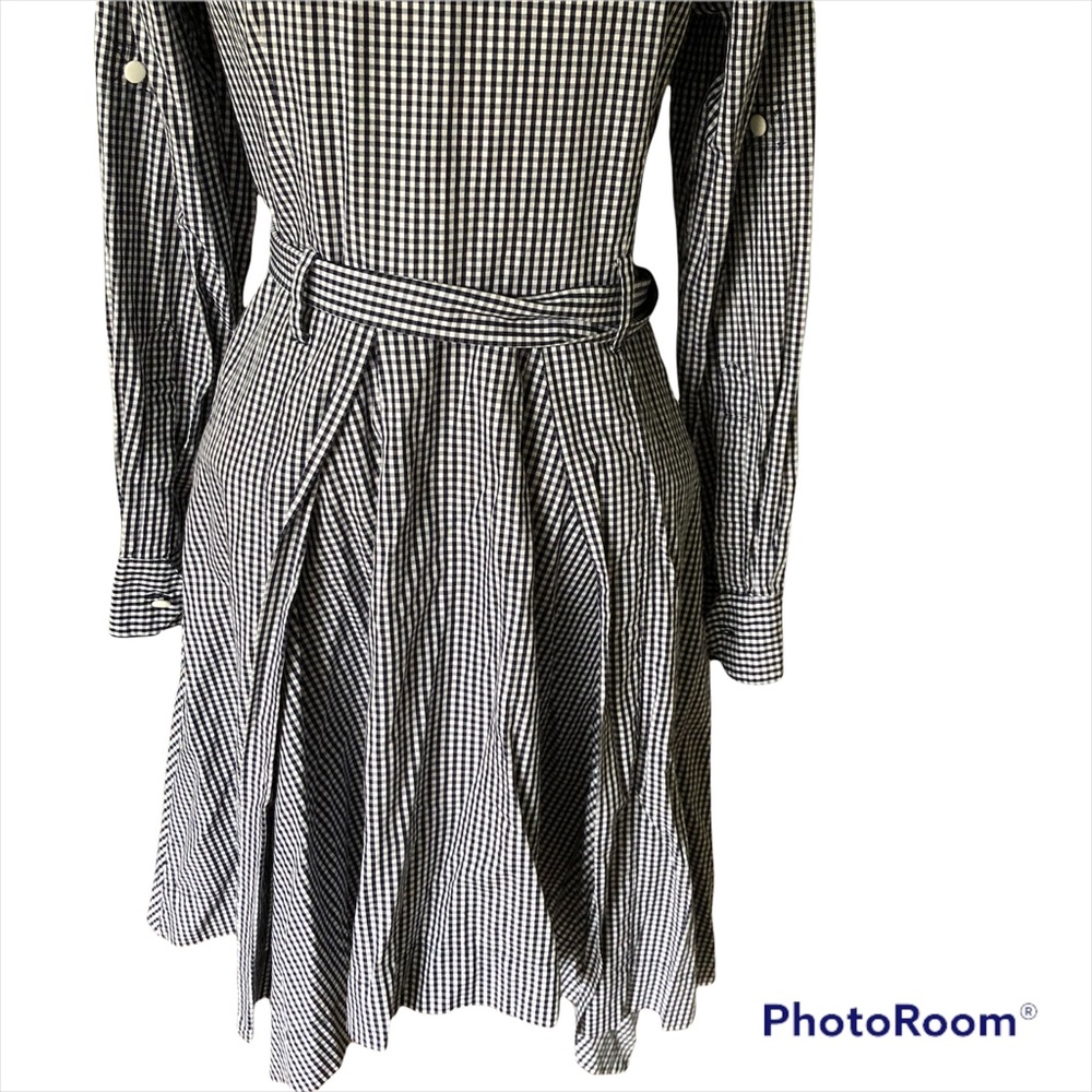 Kikilynn Navy & White gingham Long sleeve cotton Shirt Dress Size 4 - Picture 4 of 11